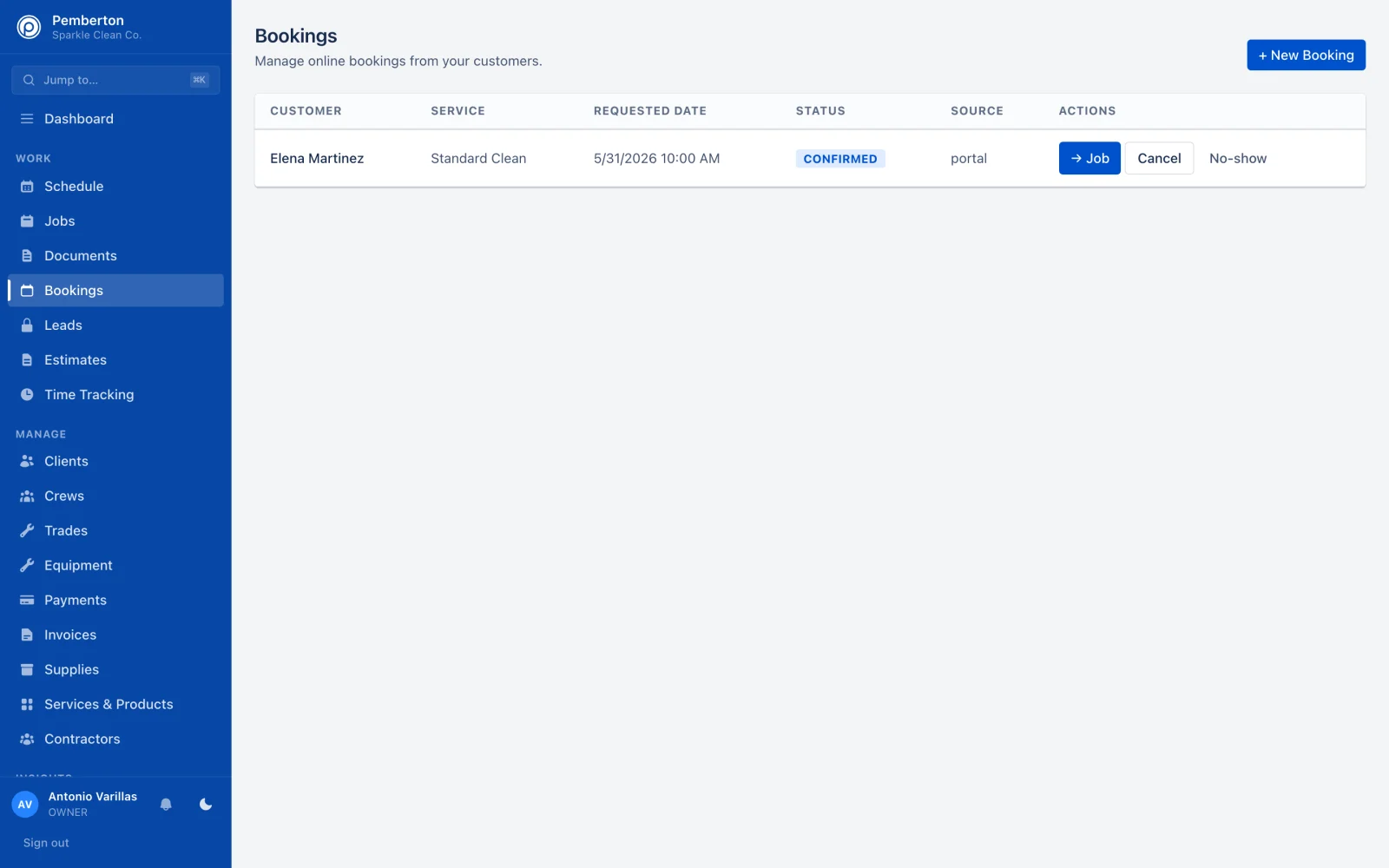 Pemberton Online Booking view