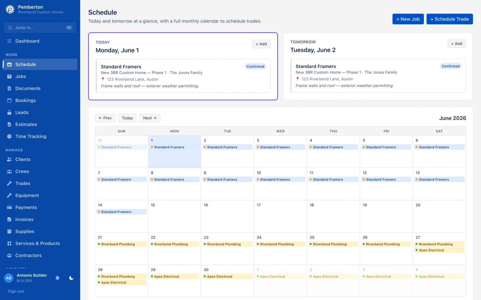 Pemberton Scheduling view